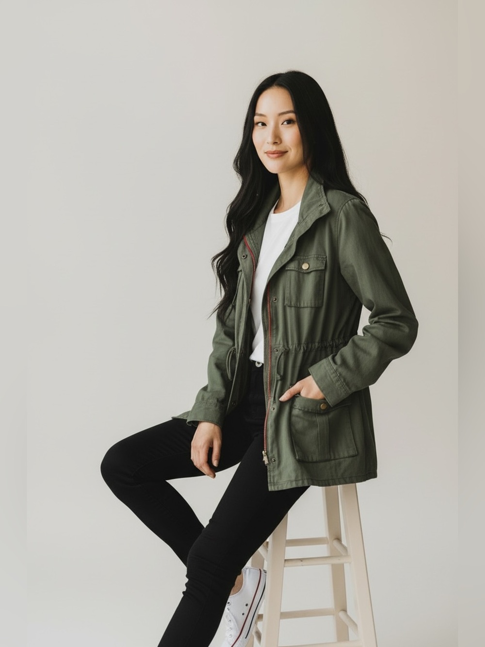 41 Hawthorn Olive Utility Jacket with Drawcord Waist